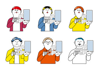 スマホを操作する男女のイラストセット
