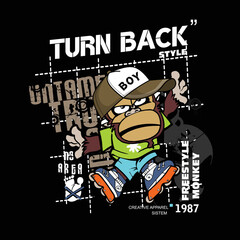 turn back style monkey freestyle slogan tee graphic typography for print t shirt illustration vector art vintage
