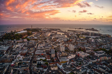 Aerial View of St. Helier, Jersey during Dusk