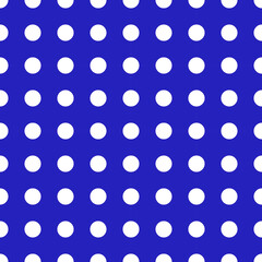 Hand drawn vector,  seamless pattern white polka dots on blue background.