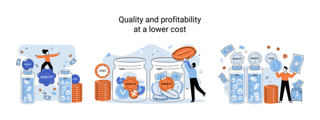 Quality and profitability at lower cost. Salary increase metaphor, profit margin. Earn on business inflation, investment, developing, coordinating sales. Management optimization of business processes