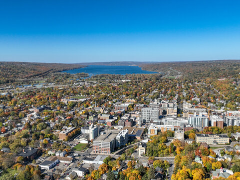 10-22-2022, Late afternoon aerial autumn image of the area surrounding the City of Ithaca, NY, USA