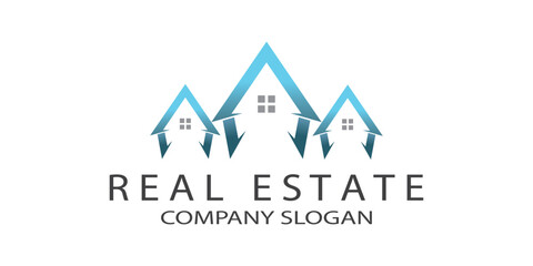 Modern real estate. Building contruction property sale. House architecture business design logo