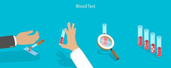 Fototapeta na wymiar 3D Isometric Flat Vector Conceptual Illustration of Blood Test, Chemical Laboratory Analysis