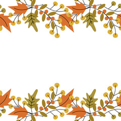 Up and down frame border from autumn plants in trendy light hues. Copyspace. Template for lettering