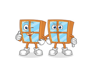 Fototapeta premium window thumbs up and thumbs down. cartoon mascot vector