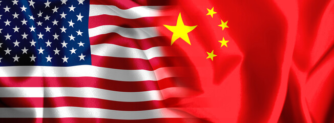 Chinese and American flags as background, banner design. Trade war