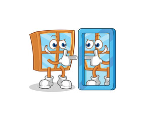 window looking into mirror cartoon. cartoon mascot vector