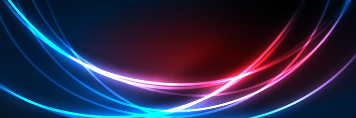 Blue neon glowing lines, magic energy space light concept, abstract background wallpaper design