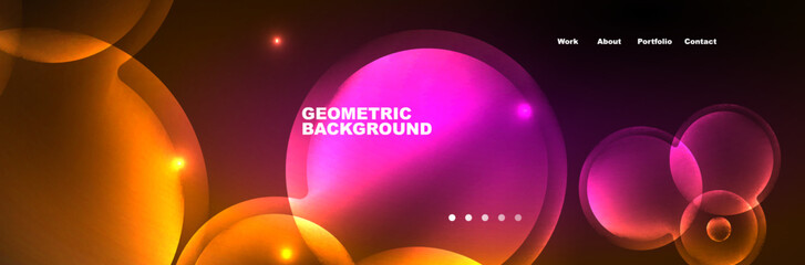 Shiny neon circles and bubbles, dark abstract background with blurred magic neon light, wallpaper design