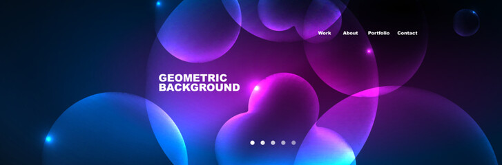 Neon glowing bubbles, circles magic energy space light concept, abstract background wallpaper design