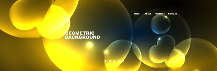 Shiny neon circles and bubbles, dark abstract background with blurred magic neon light, wallpaper design