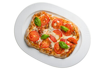 margarita pizza at the Rome dough isolated on white background top view