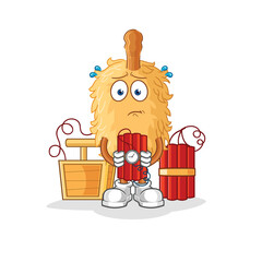 feather duster holding dynamite character. cartoon mascot vector