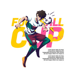 illustration of a football competition of a player heading the ball into the goal