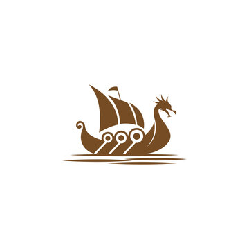 Viking ship icon logo design illustration