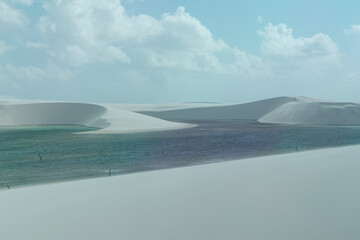 Lagoon with dune in the horizon, Lençois Maranhenses, Brazil 