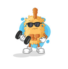 feather duster lifting dumbbell vector. cartoon character