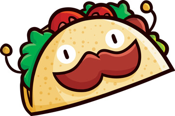 Cute taco with moustache cartoon vector