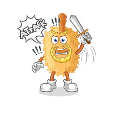 feather duster knights attack with sword. cartoon mascot vector