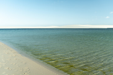 Lagoon with dune in the horizon, Lençois Maranhenses, Brazil 