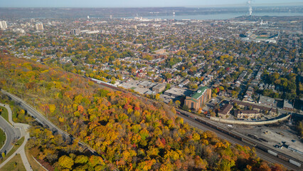 Aerial View of Hamilton Ontario along with the Escarpment
