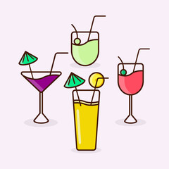 Illustration of a collection of fruit juice vector collection images. Collection of Fruit Juice in a Glass. Among them there are orange juice, melon, avocado, watermelon, strawberry, and grapes
