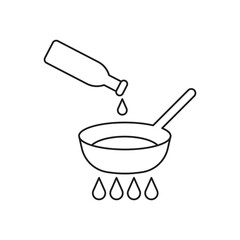 Pouring oil into frying pan icon design. Pouring cooking oil from bottle into frying pan on stove. Vector illustration isolated on white background.