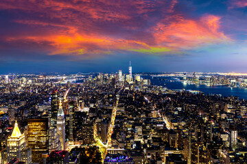 Obraz premium Aerial view of Manhattan at night