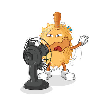 recommend clip art: feather duster with the fan character. cartoon mascot vector