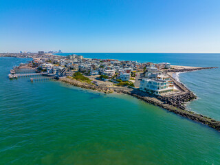 Longport Point aerial view with Atlantic City at the background, Longport, New Jersey NJ, USA. Longport is the southernmost town of Absecon Island. 