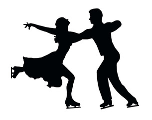 Silhouette Ice Skater Couple Embrace Back Kick