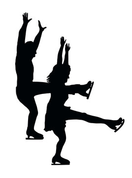 Silhouette Ice Skater Couple Front Kick