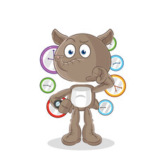 tapir with wristwatch cartoon. cartoon mascot vector