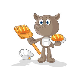 tapir baker with bread. cartoon mascot vector