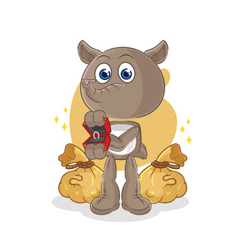 Tapir Propose With Ring. Cartoon Mascot Vector