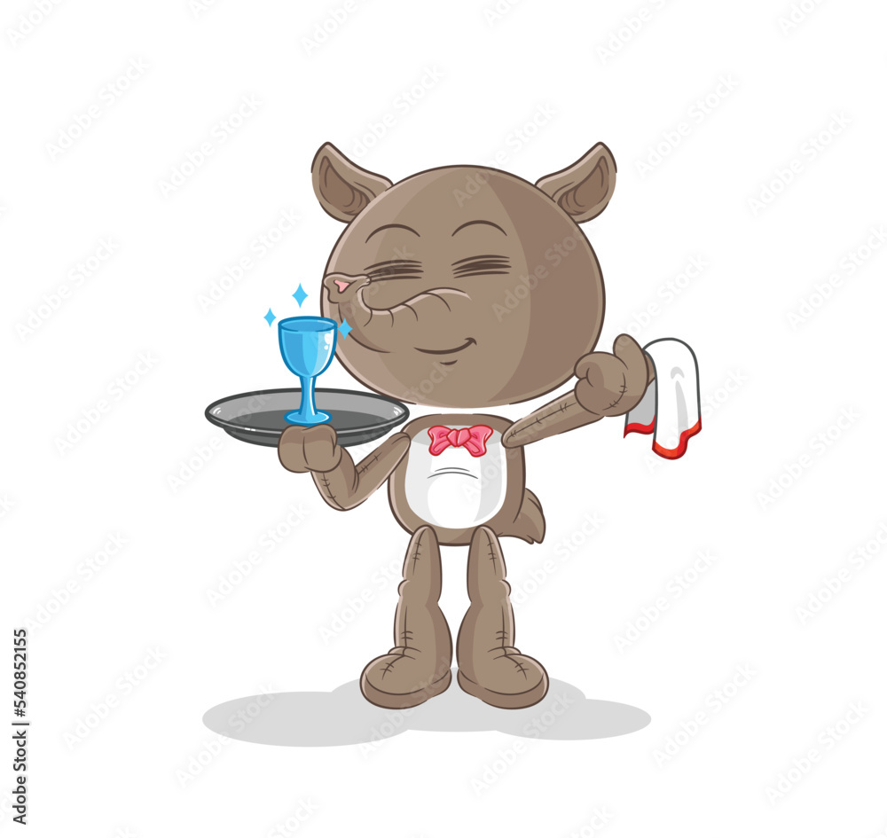 Sticker tapir waiter cartoon. cartoon mascot vector