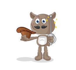 Fototapeta premium tapir fencer character. cartoon mascot vector