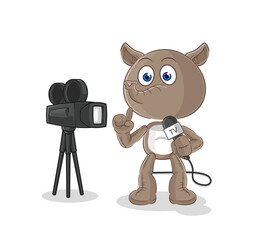 tapir tv reporter cartoon. cartoon mascot vector