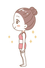 Female side illustration, full body view.