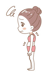 Illustration of a stooped woman, full body figure.
