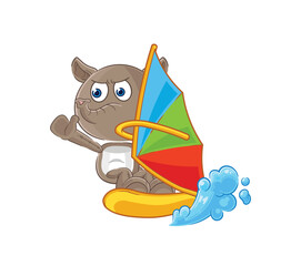 tapir windsurfing character. mascot vector - obrazy, fototapety, plakaty