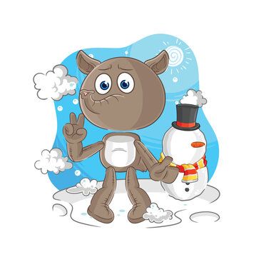 tapir in cold winter character. cartoon mascot vector