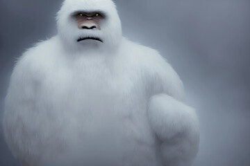 Yeti or Abominable Snowman - White Fur brother to Bigfoot Monster in a Blizzard - 3D Illlustration