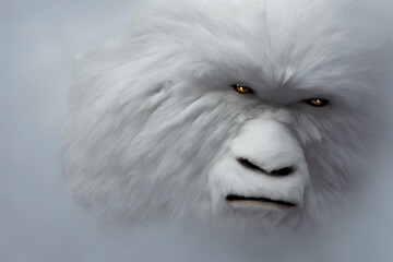Yeti or Abominable Snowman - White Fur brother to Bigfoot Monster in a Blizzard - 3D Illlustration