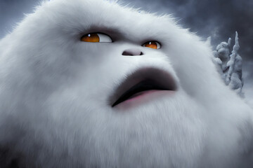 Yeti or Abominable Snowman - White Fur brother to Bigfoot Monster in a Blizzard - 3D Illlustration - obrazy, fototapety, plakaty