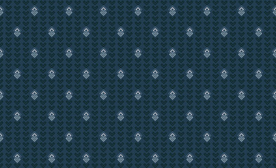 Abstract  masculine geometric flower and leaf seamless pattern. Dark blue and gray element composition on blue background. For print apparel textile ladies dress man shirt menswear fashion garment