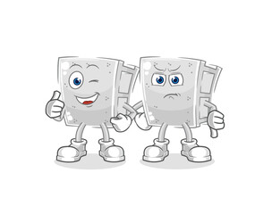 concrete brick thumbs up and thumbs down. cartoon mascot vector