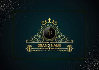 Fototapeta na wymiar Letter P Gold Luxury Crown Logo Concept, Royal Premium Logo Template Vector.