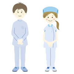 白衣を着た男女の医療従事者